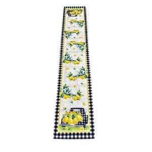 Meyer Lemons Gingham Black & White Border, Cottagecore Table Runner 65x13 in.